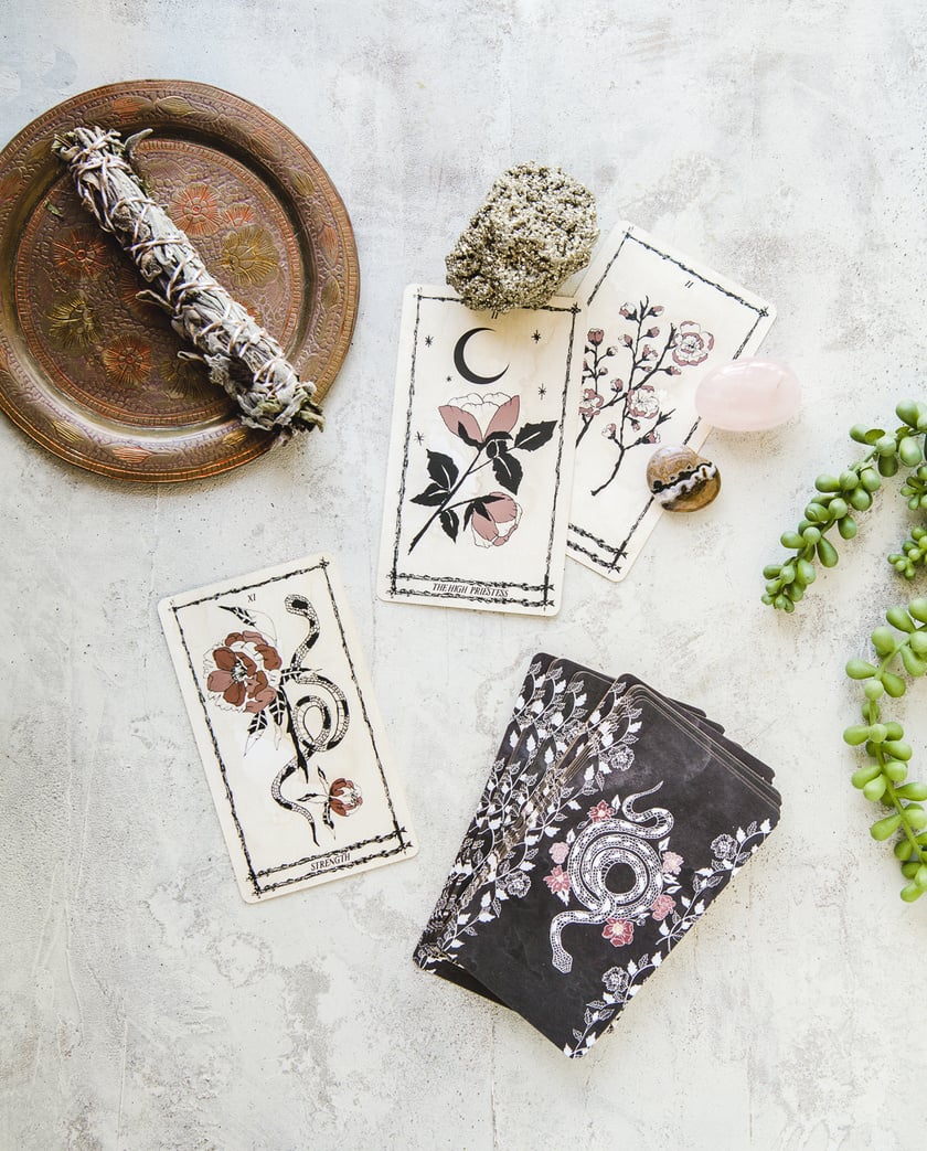 Botanical Tarot Card Deck With Crystals & Sage